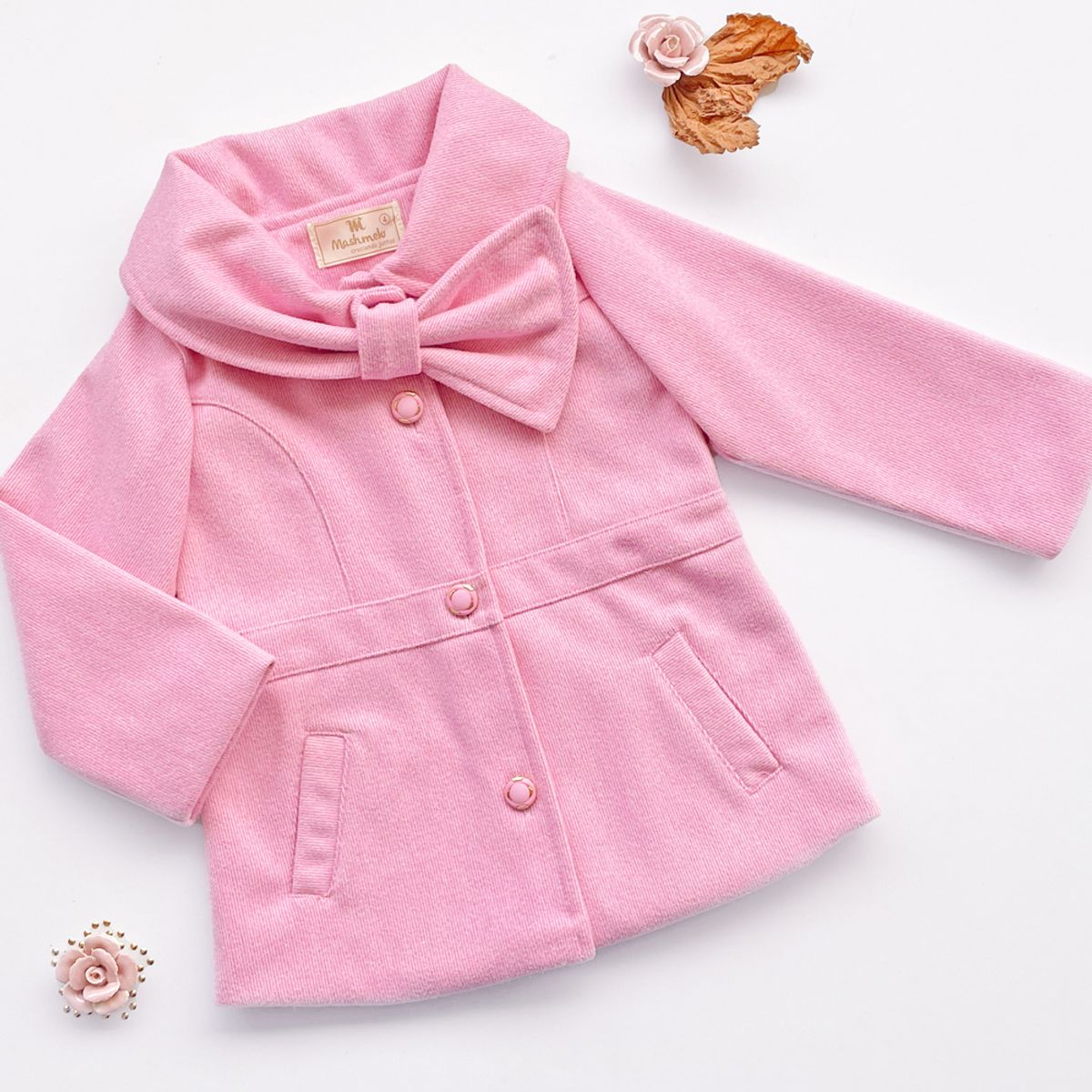 KIDS MASHMELO - ABRIGO PARA NIÑA EN PAÑO CON CUELLO EN FORMA DE LAZO KIDS MASHMELO