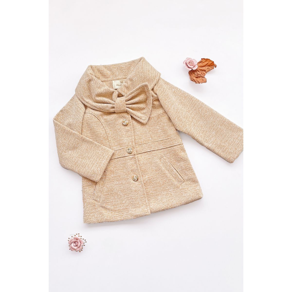 KIDS MASHMELO - ABRIGO PARA NIÑA EN PAÑO CON CUELLO EN FORMA DE LAZO KIDS MASHMELO