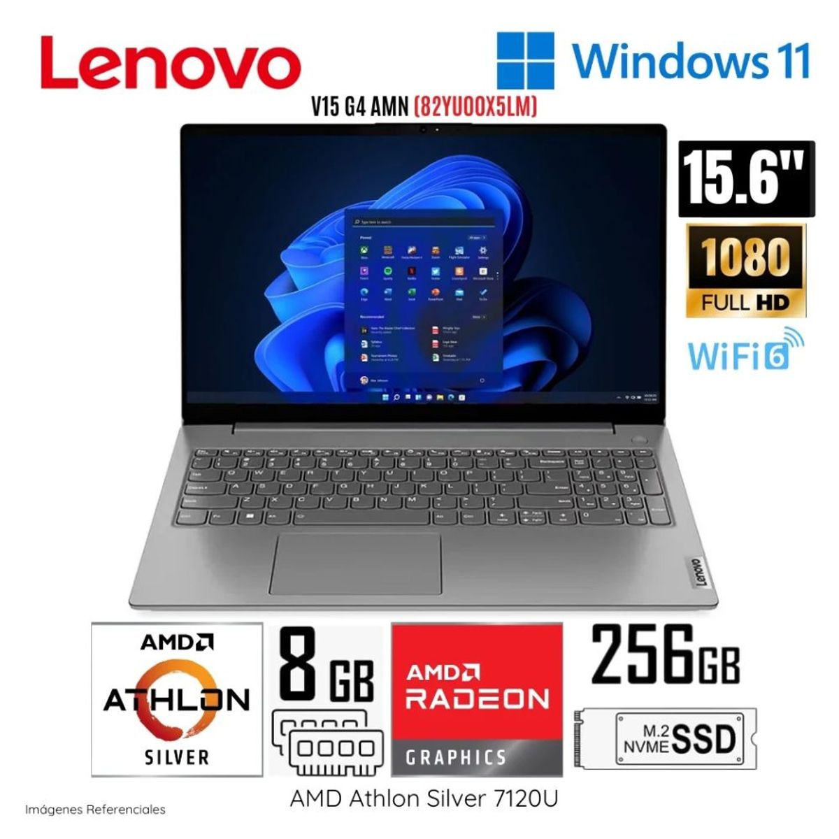 LENOVO - Laptop Lenovo V15 G4 AMN AMD Athlon 7120U 8GB RAM 256GB SSD 156 FHD Grey - 82YU00X5LM