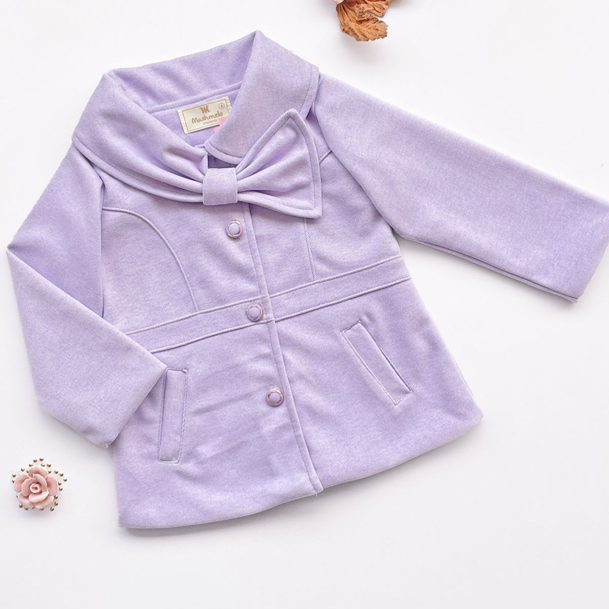 KIDS MASHMELO - ABRIGO PARA NIÑA EN PAÑO CON CUELLO EN FORMA DE LAZO KIDS MASHMELO