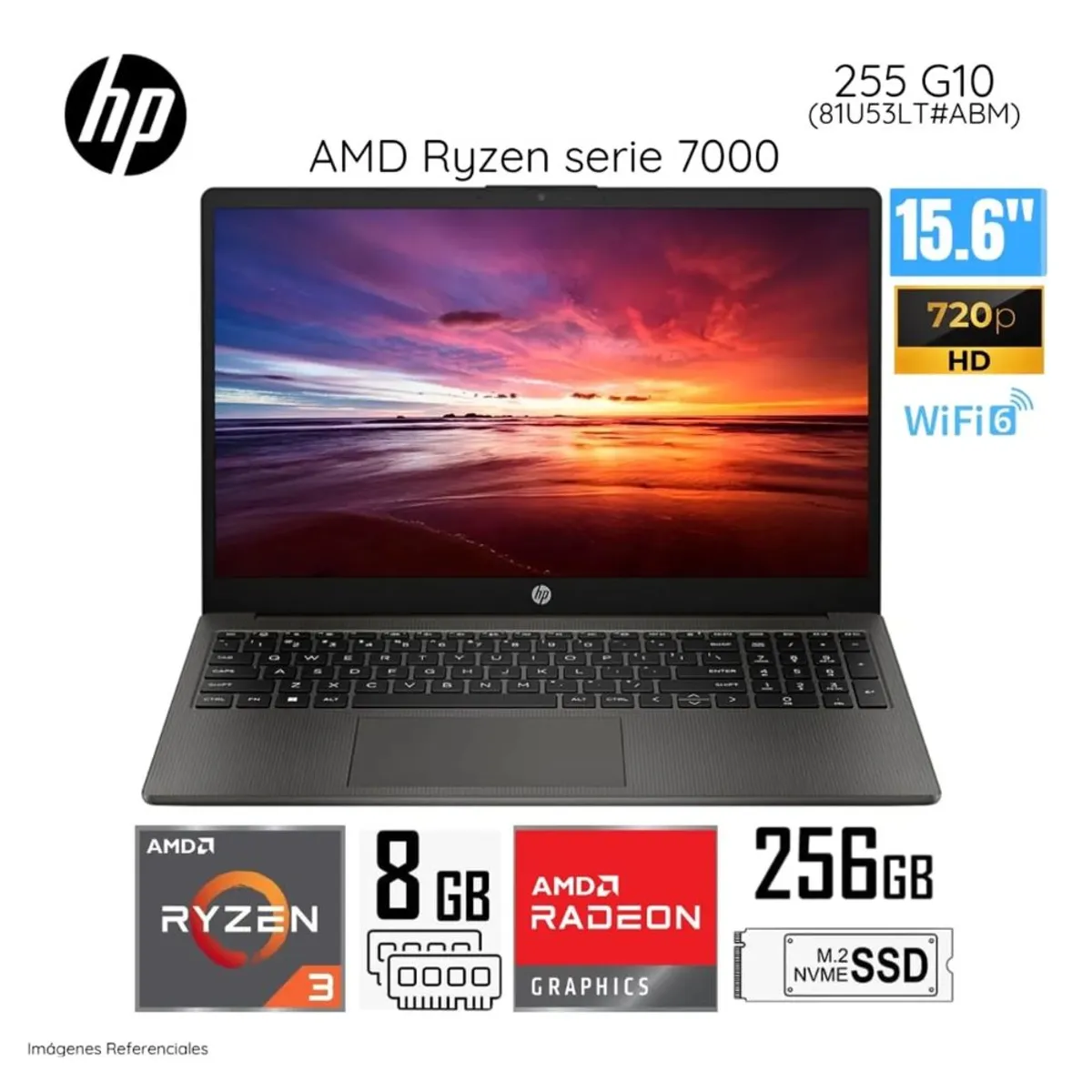 HP - Laptop HP 255 G10 AMD Ryzen 3 -7330U 8GB RAM 256GB SSD 15.6" HD Windows 81U53LT - Negro