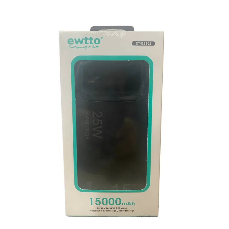 EWTTO - EWTTO Power Bank ET-E2802 15000mAh Carga Rápida con Pantalla Digital