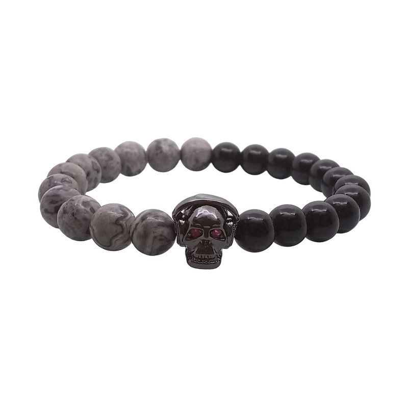 LUCYANA JOYAS Y ACCESORIOS - Pulsera para Hombre de Calavera con Audífonos con Cuarzo Ónix