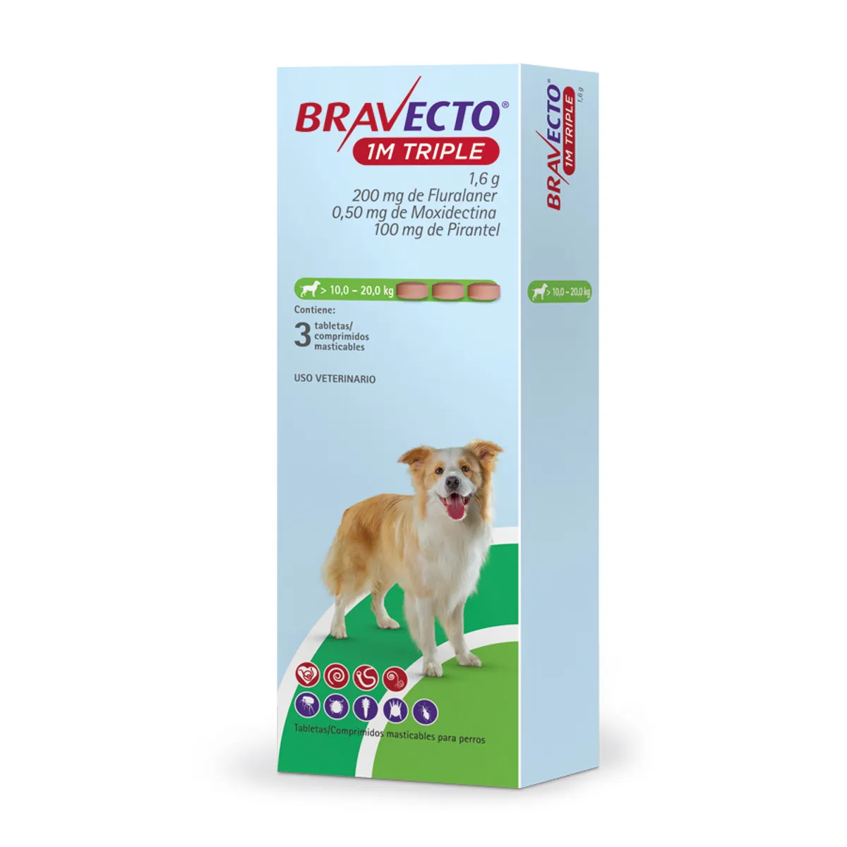 BRAVECTO - Antipulga Bravecto 10-20KG x 3 Tab Protección Total 111 Días
