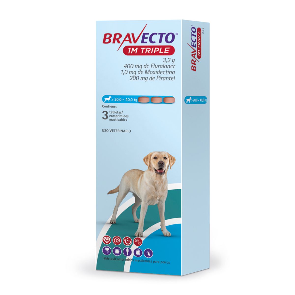 BRAVECTO - Antipulga Bravecto 20-40KG x 3 Tab Protección Total 111 Días