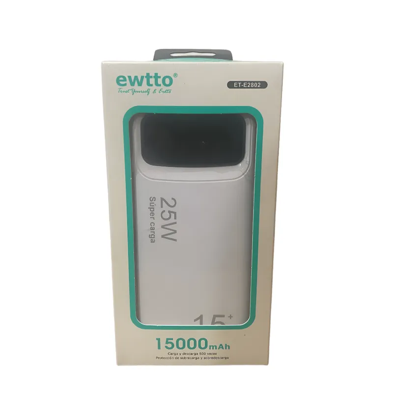 EWTTO - EWTTO Power Bank Blanco ET-E2802 15000mAh Carga Rápida con Pantalla Digital