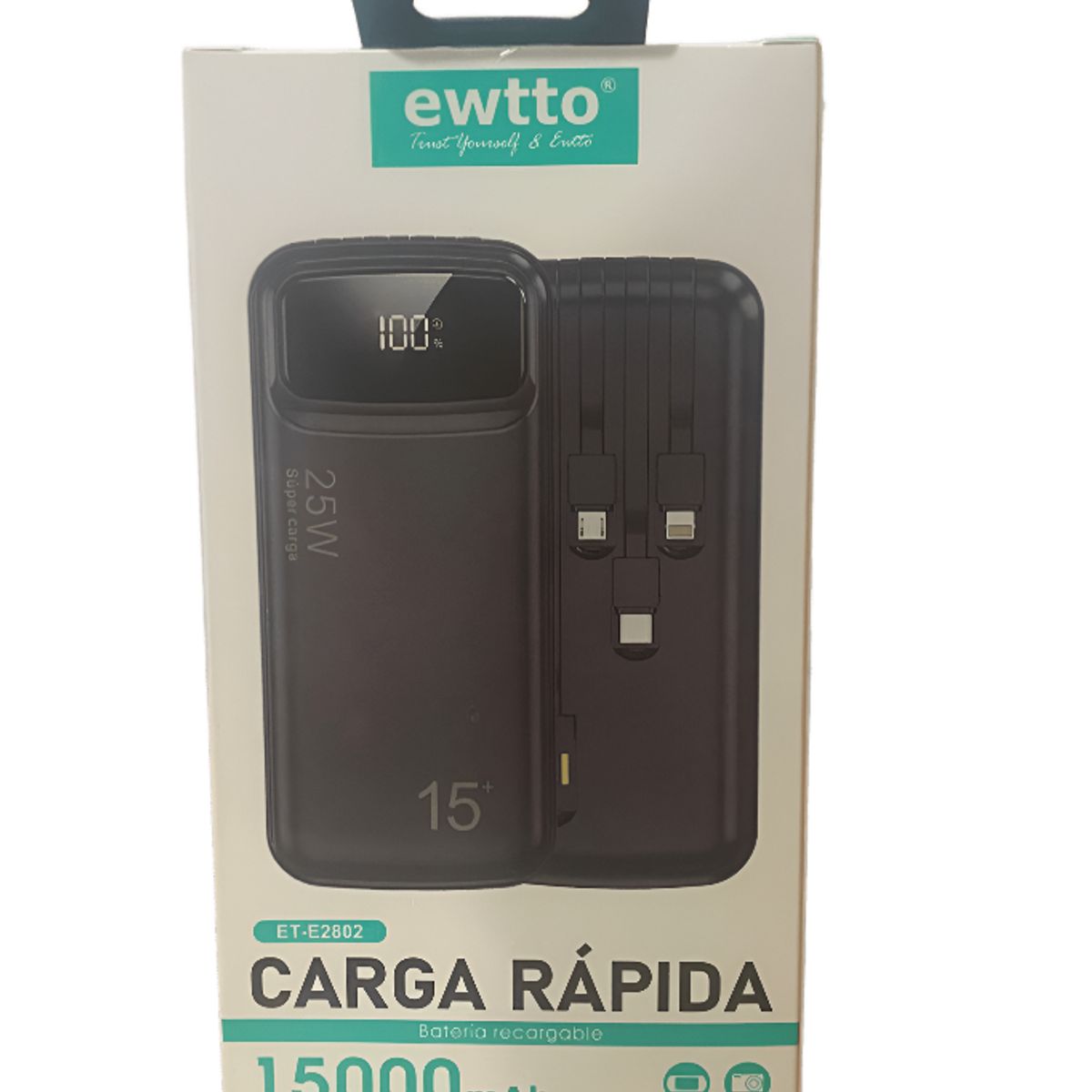 EWTTO - EWTTO Power Bank Blanco ET-E2802 15000mAh Carga Rápida con Pantalla Digital