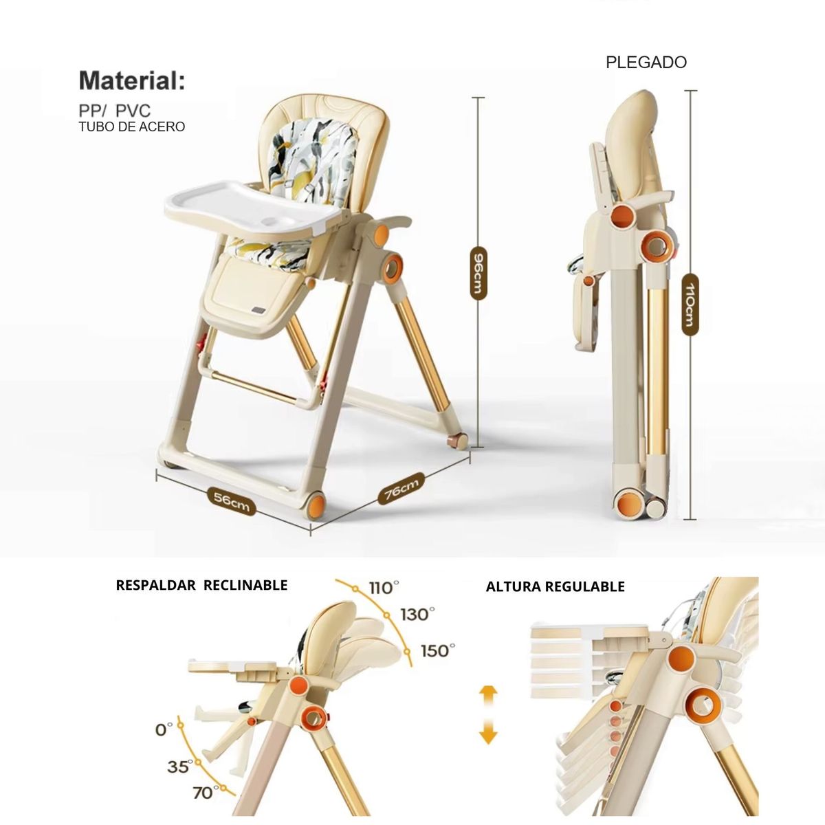 GENERICO - SILLA DE COMER PARA BEBE MX-007 GRIS