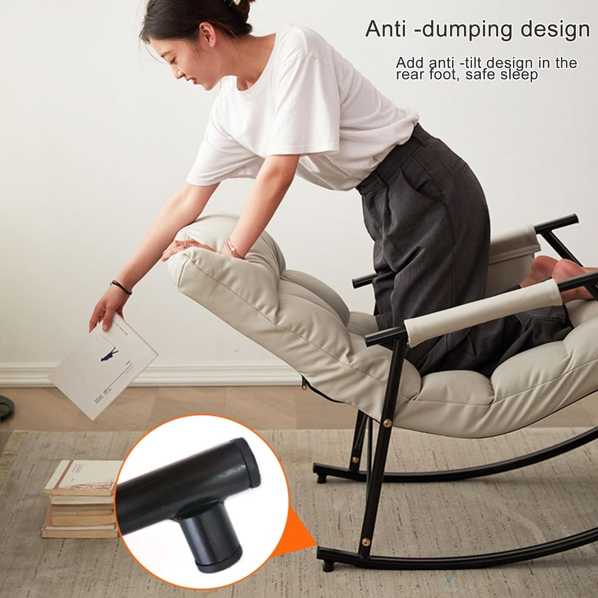 GENERICO - SILLA SILLÓN SOFÁ MECEDORA RECLINABLE TERRAZA BEIGE