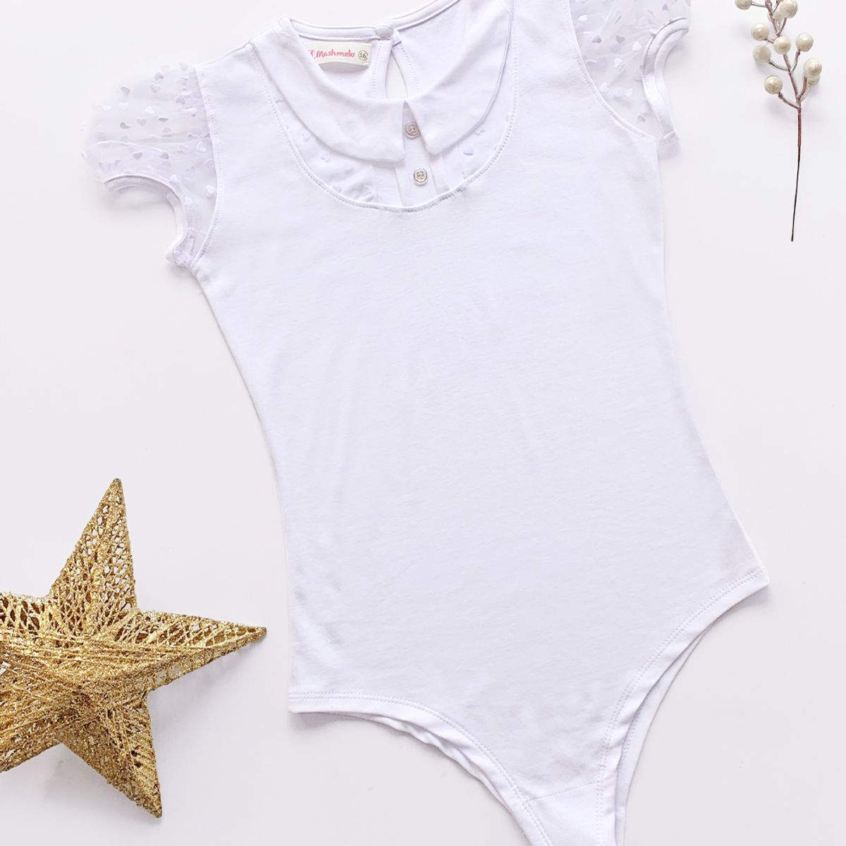 KIDS MASHMELO - BODY CUELLO BB Y MANGAS DE TULL CARRUGADAS PARA NIÑA KIDS MASHMELO