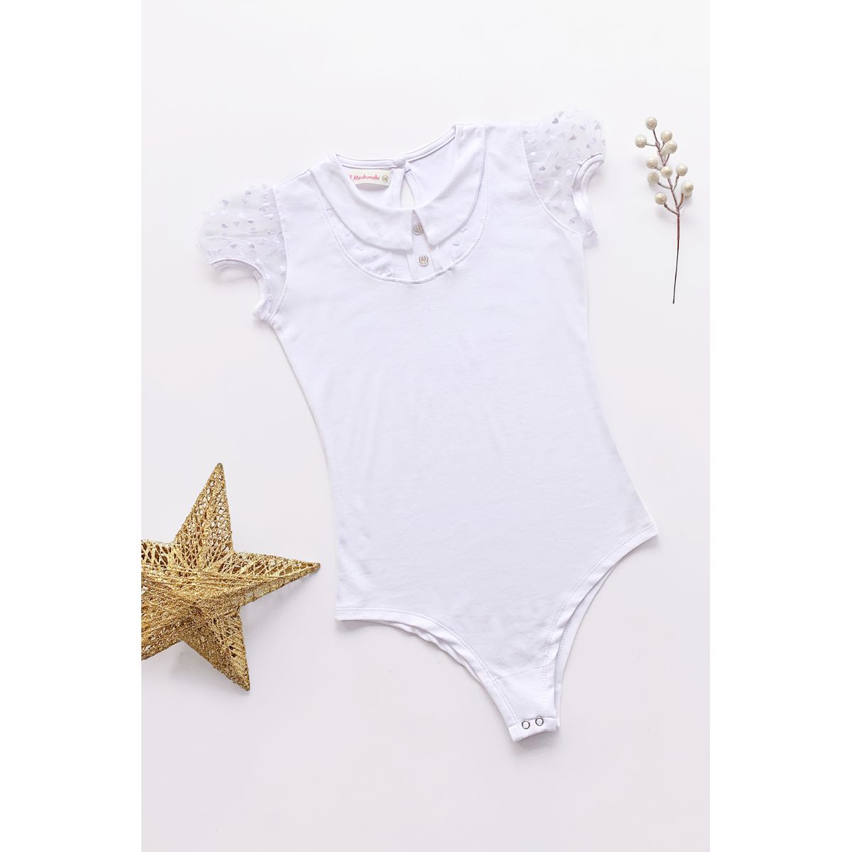 KIDS MASHMELO - BODY CUELLO BB Y MANGAS DE TULL CARRUGADAS PARA NIÑA KIDS MASHMELO