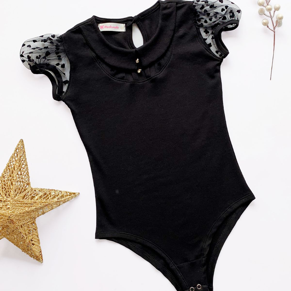 KIDS MASHMELO - BODY CUELLO BB Y MANGAS DE TULL CARRUGADAS PARA NIÑA KIDS MASHMELO