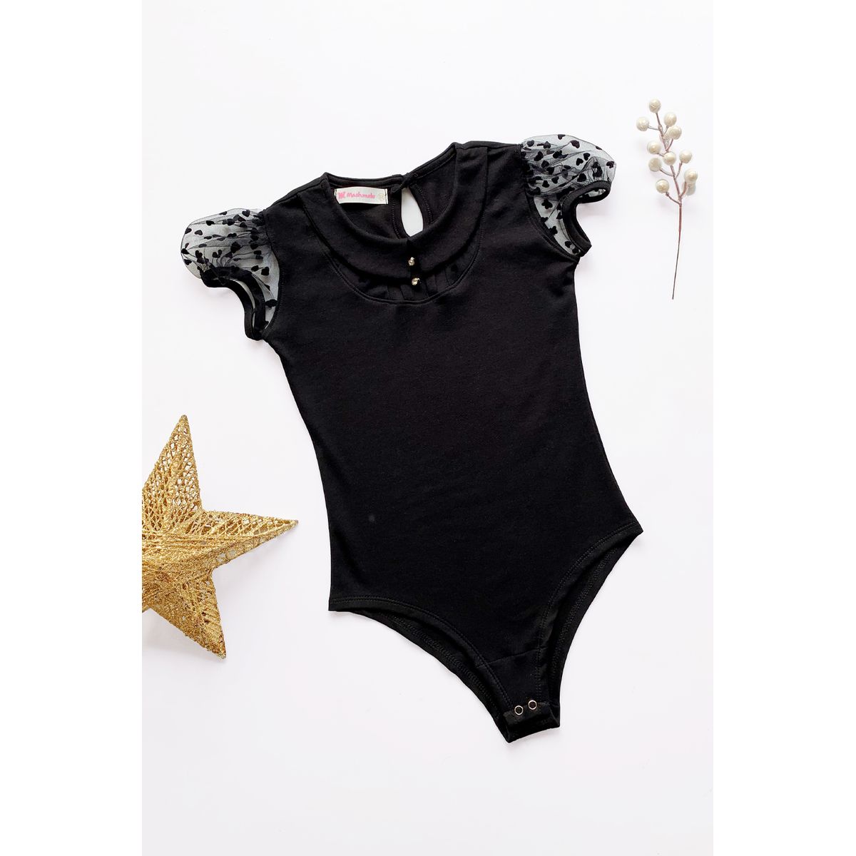 KIDS MASHMELO - BODY CUELLO BB Y MANGAS DE TULL CARRUGADAS PARA NIÑA KIDS MASHMELO