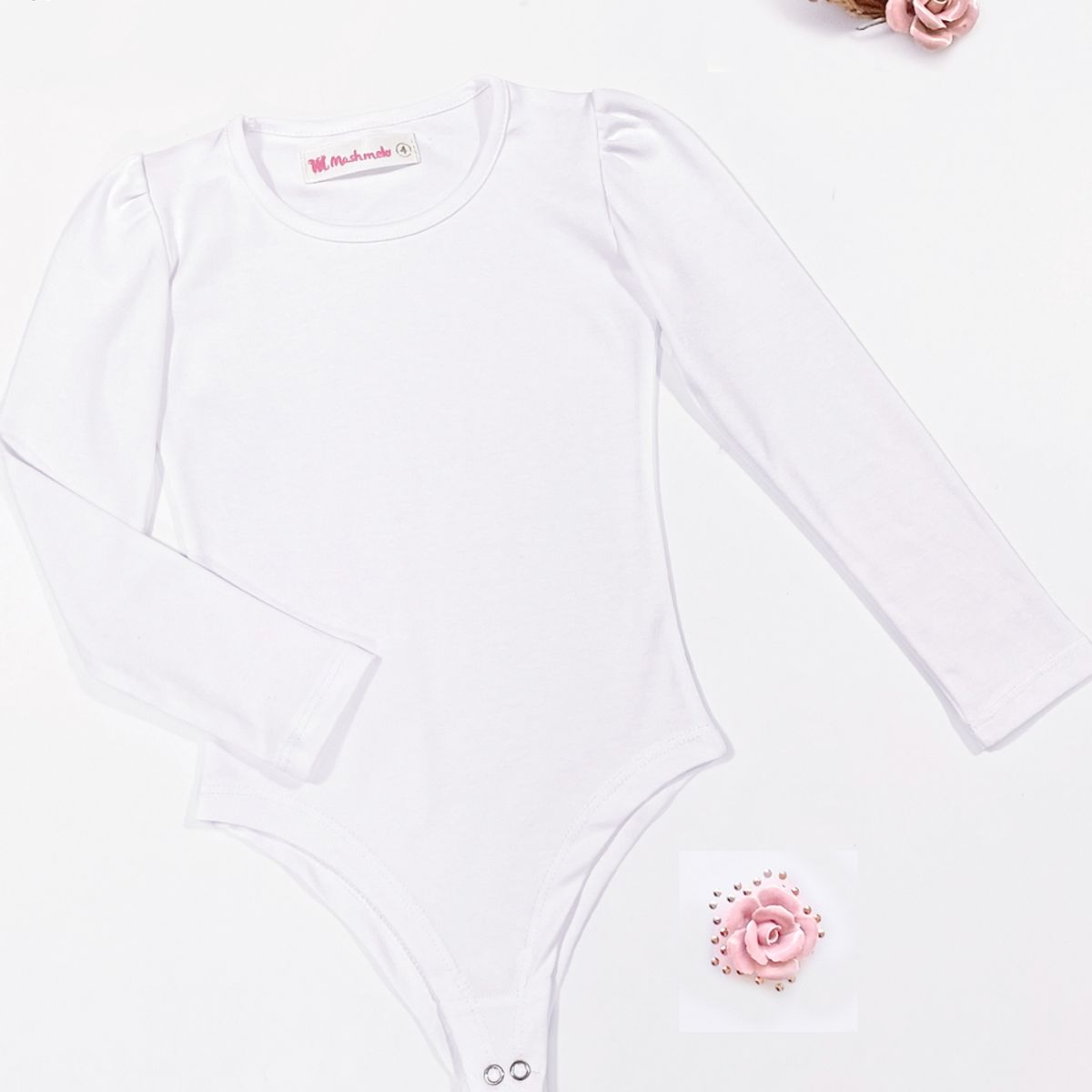 KIDS MASHMELO - BODY CON CUELLO REDONDO Y RECOGIDO EN MANGAS PARA NIÑA KIDS MASHMELO