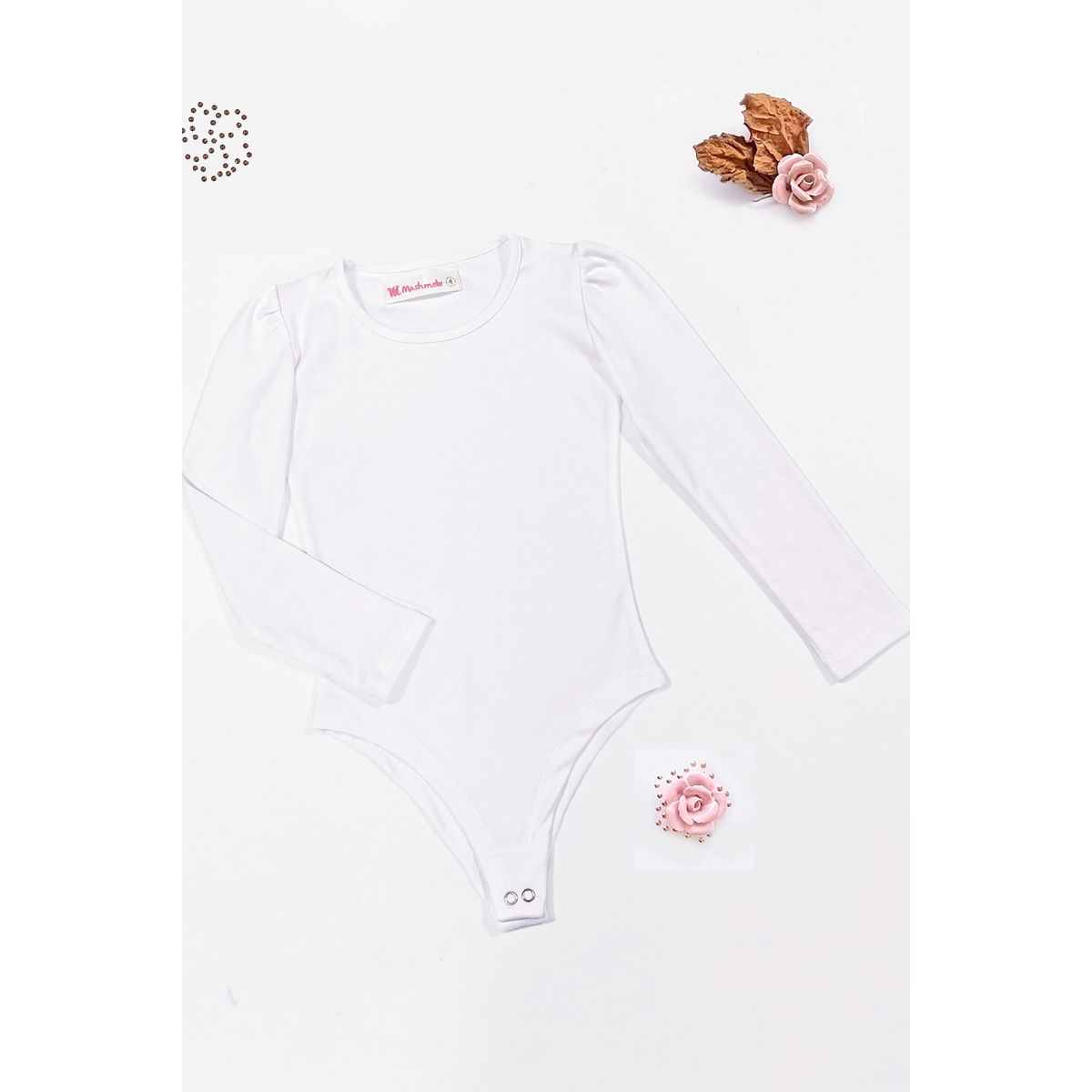 KIDS MASHMELO - BODY CON CUELLO REDONDO Y RECOGIDO EN MANGAS PARA NIÑA KIDS MASHMELO