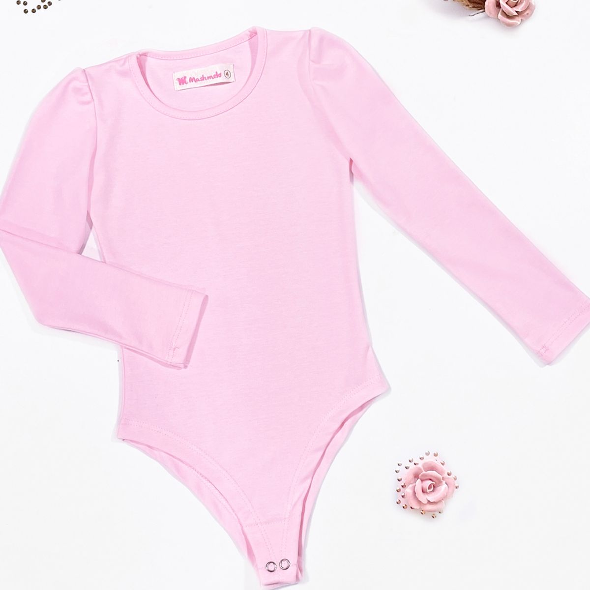 KIDS MASHMELO - BODY CON CUELLO REDONDO Y RECOGIDO EN MANGAS PARA NIÑA KIDS MASHMELO