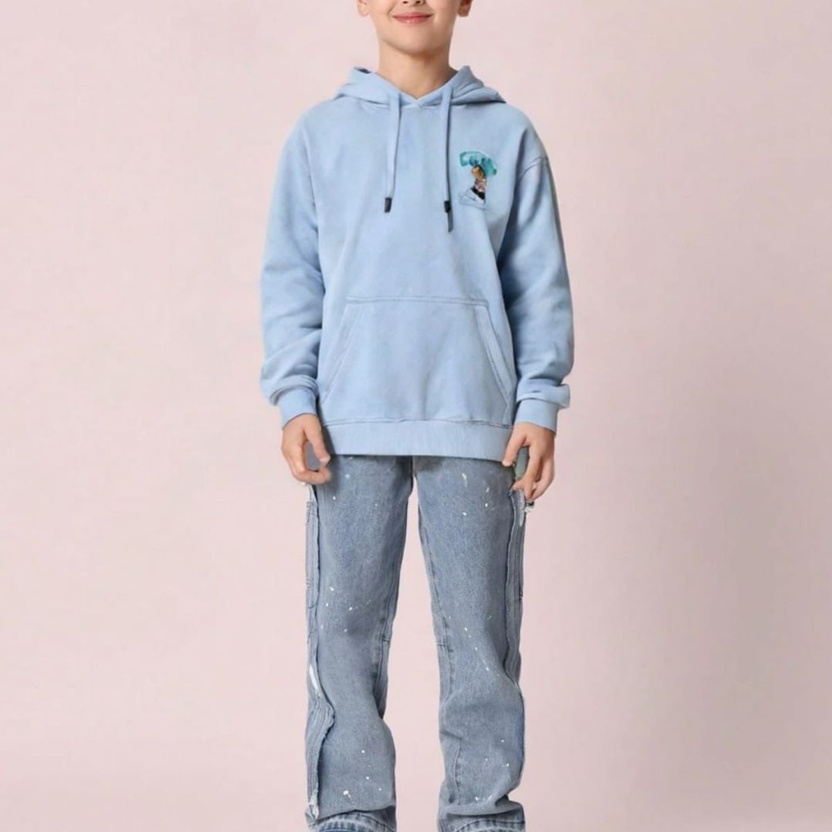 JOHN PRINCE - Polera afranelado niños capucha y estampado con bolsillo canguro