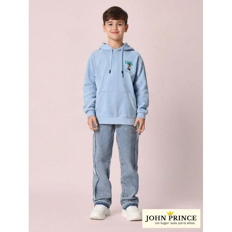 JOHN PRINCE - Polera afranelado niños capucha y estampado con bolsillo canguro