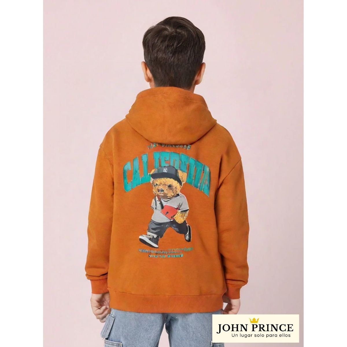 JOHN PRINCE - Polera afranelado niños capucha y estampado con bolsillo canguro