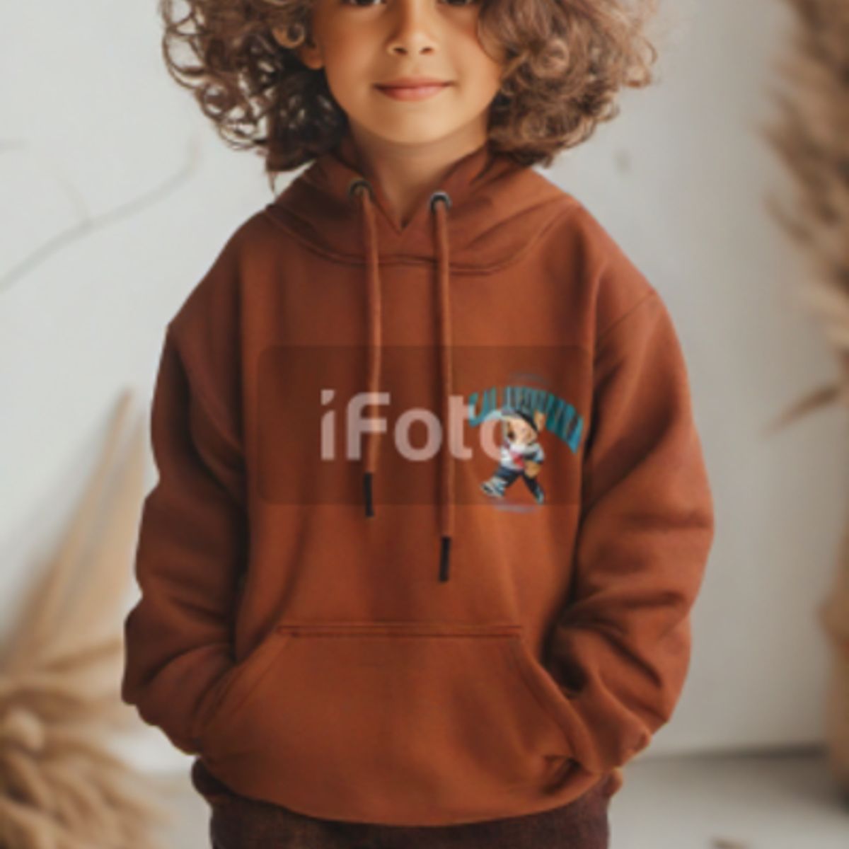 JOHN PRINCE - Polera afranelado niños capucha y estampado con bolsillo canguro