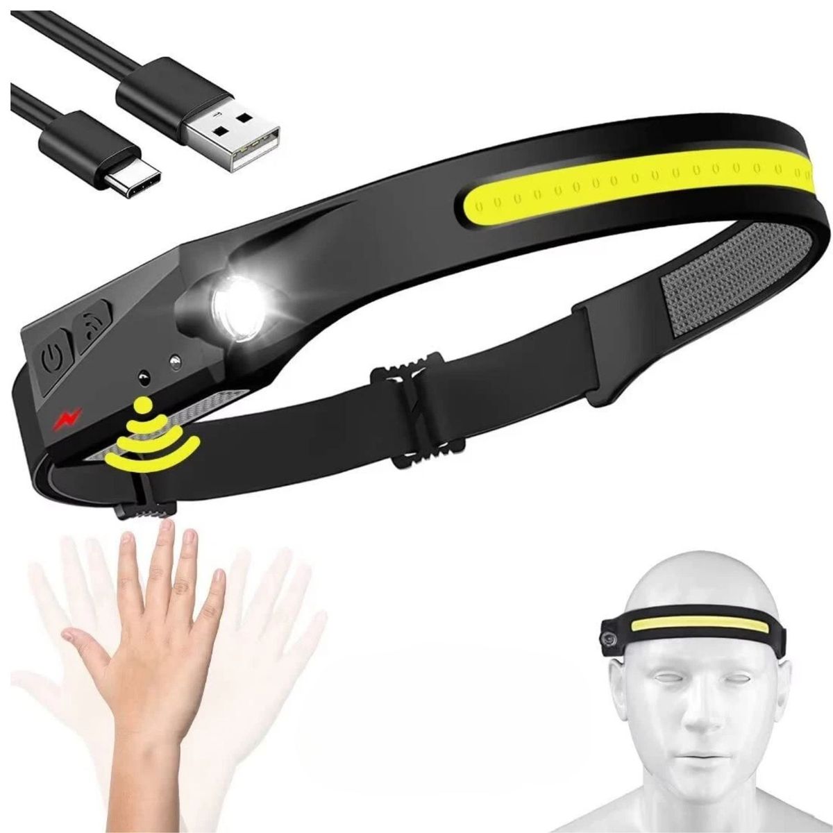 OEM - Linterna LED Para Cabeza USB Sensor Movimiento 350 Lúmenes