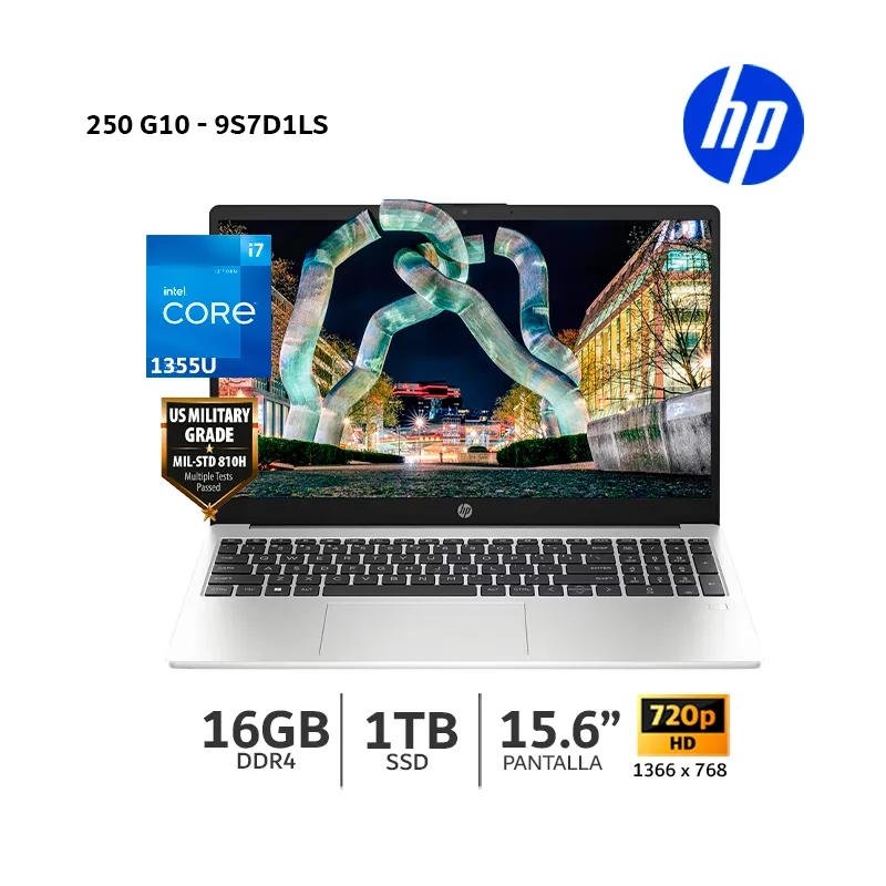 HP - Laptop HP 250 G10 Core I7 1355U, 15.6” LCD LED HD SVA, 16Gb Ram, 1Tb SSD - 9S7D1LS