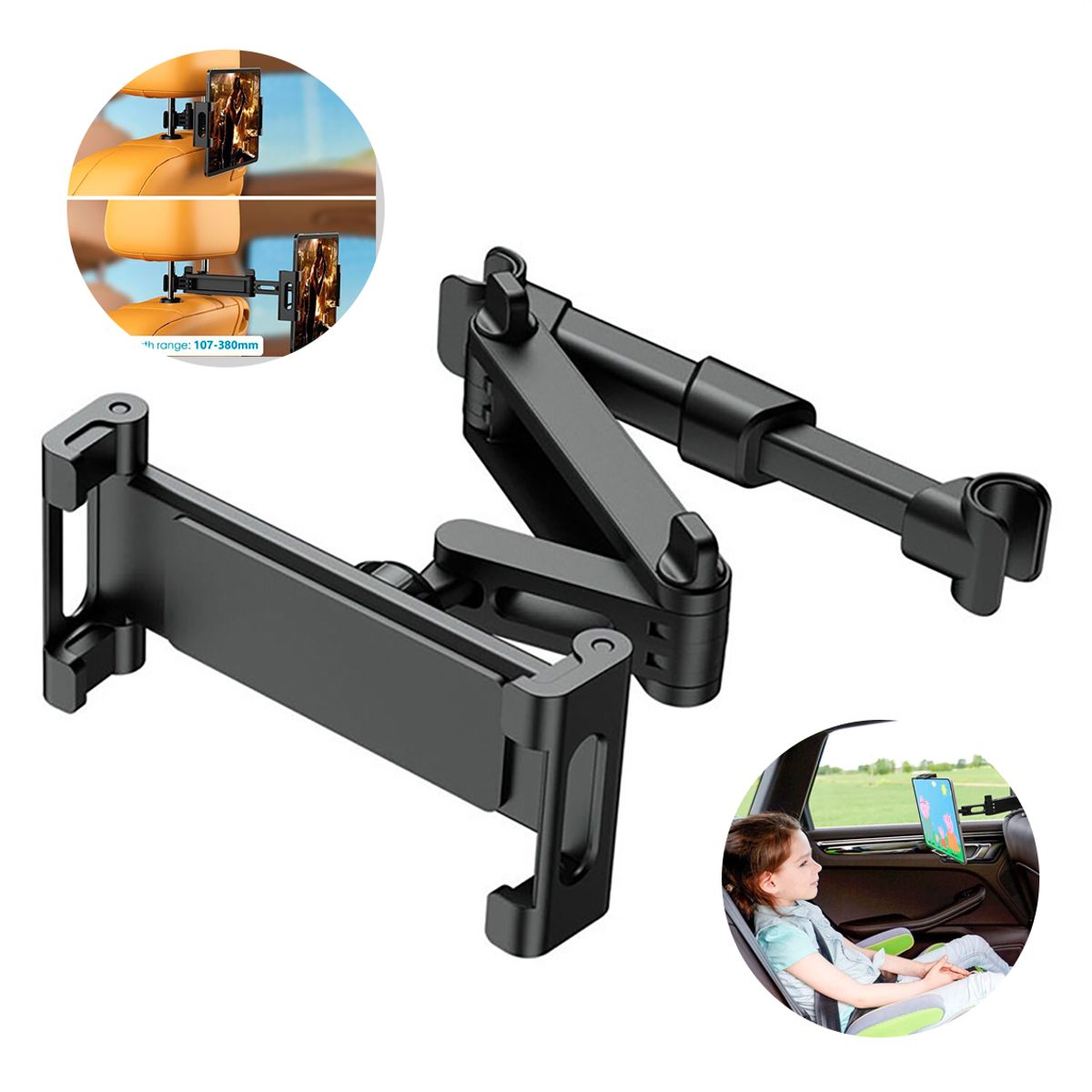 GENERICO - Soporte Giratorio retráctil para asiento trasero para tablet celular