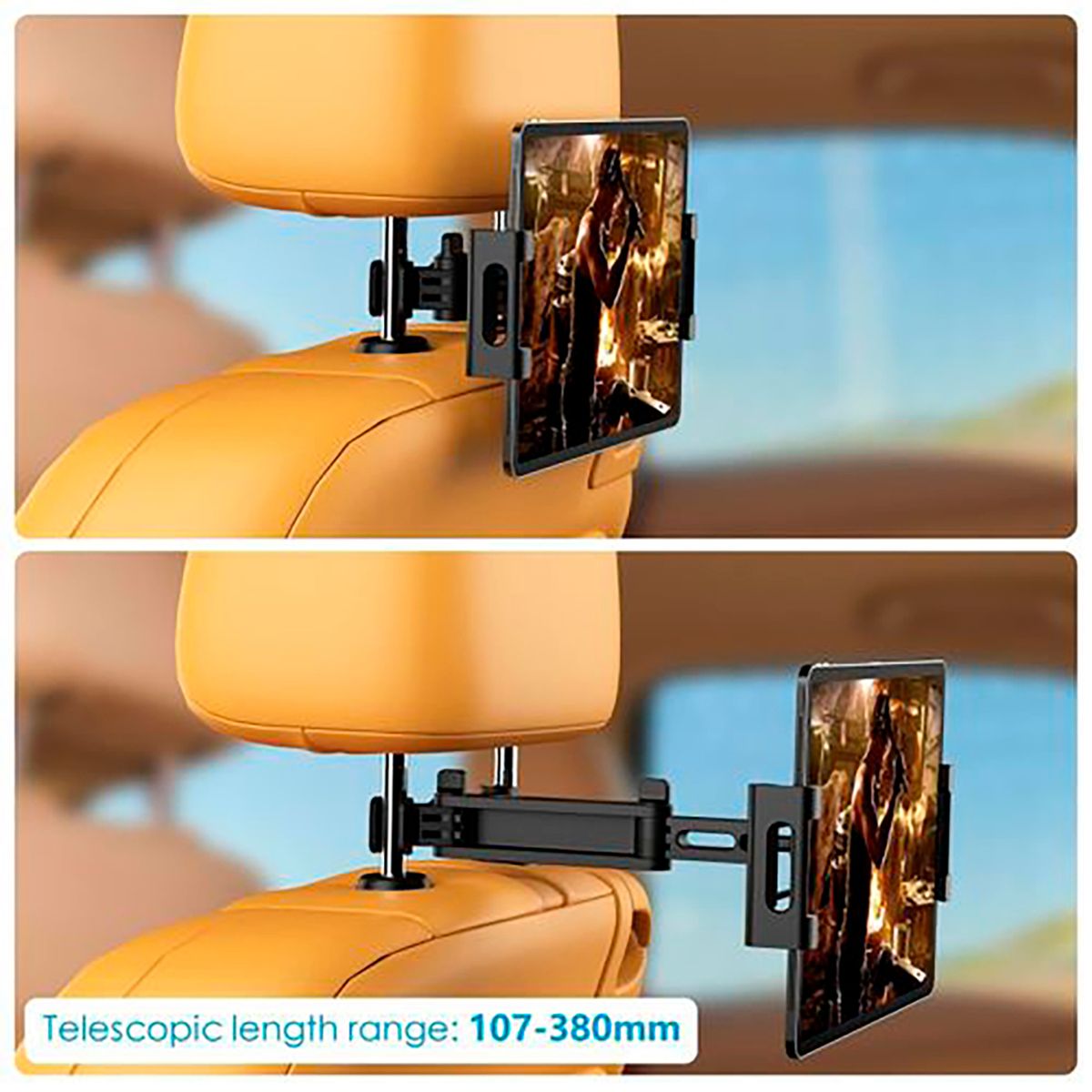 GENERICO - Soporte Giratorio retráctil para asiento trasero para tablet celular