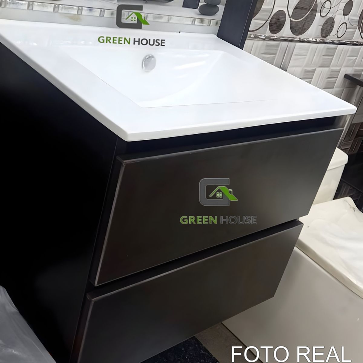 GREEN HOUSE - COMBO VANITORIO NEGRO + MEZCALDORA  CASCADA NEGRO MATE + DESAGUE