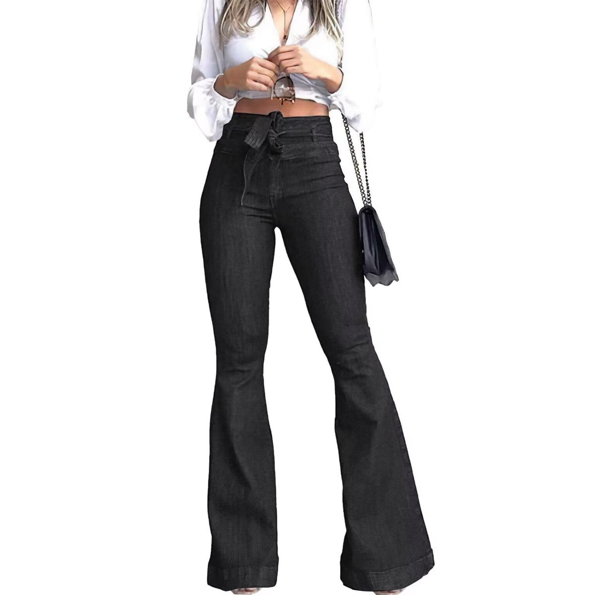 TIOZONEY - Jeans de campana de cintura alta