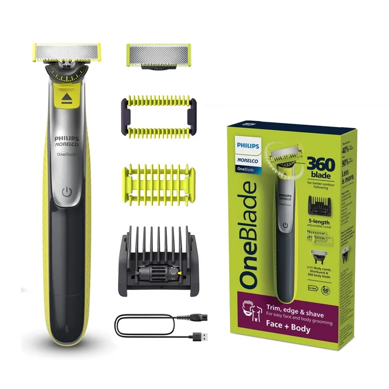 PHILIPS - Philips OneBlade Rostro Y Cuerpo 5 Posiciones 2 Cuchillas 2 Peines