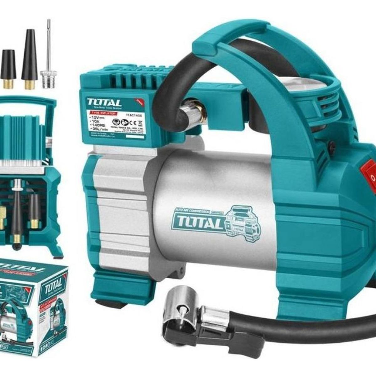 TOTAL TOOLS - Mini Compresor de Aire TTAC1406 + Navaja 12 en 1 TOTAL