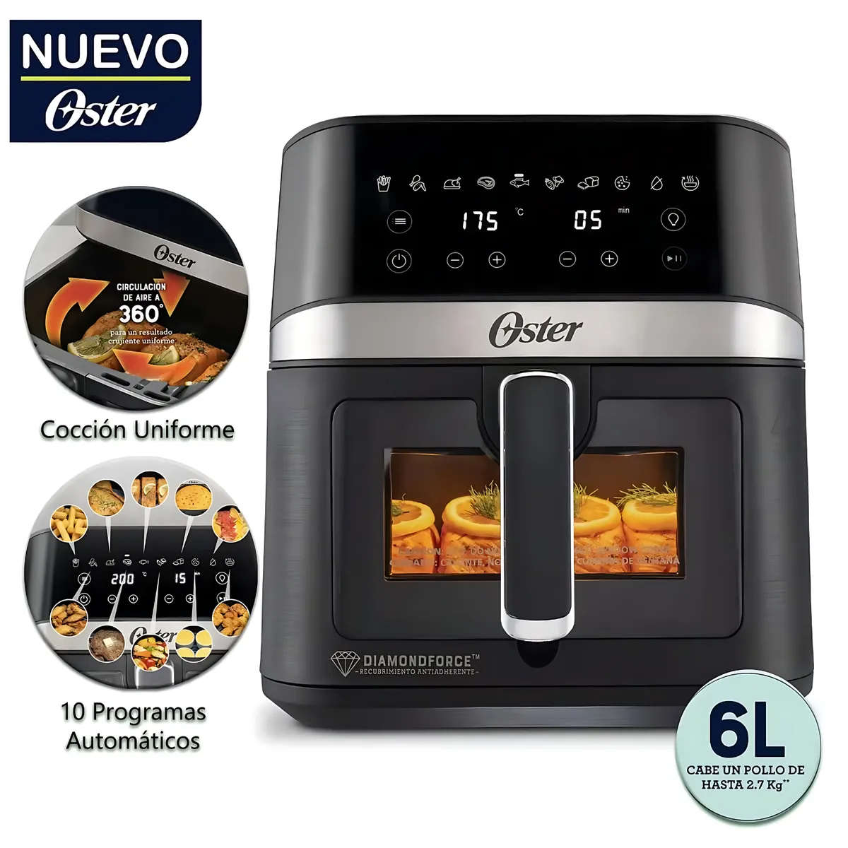 OSTER - Freidora de Aire Digital OSTER de 6 Litros Negro CKSTAF60WDDF