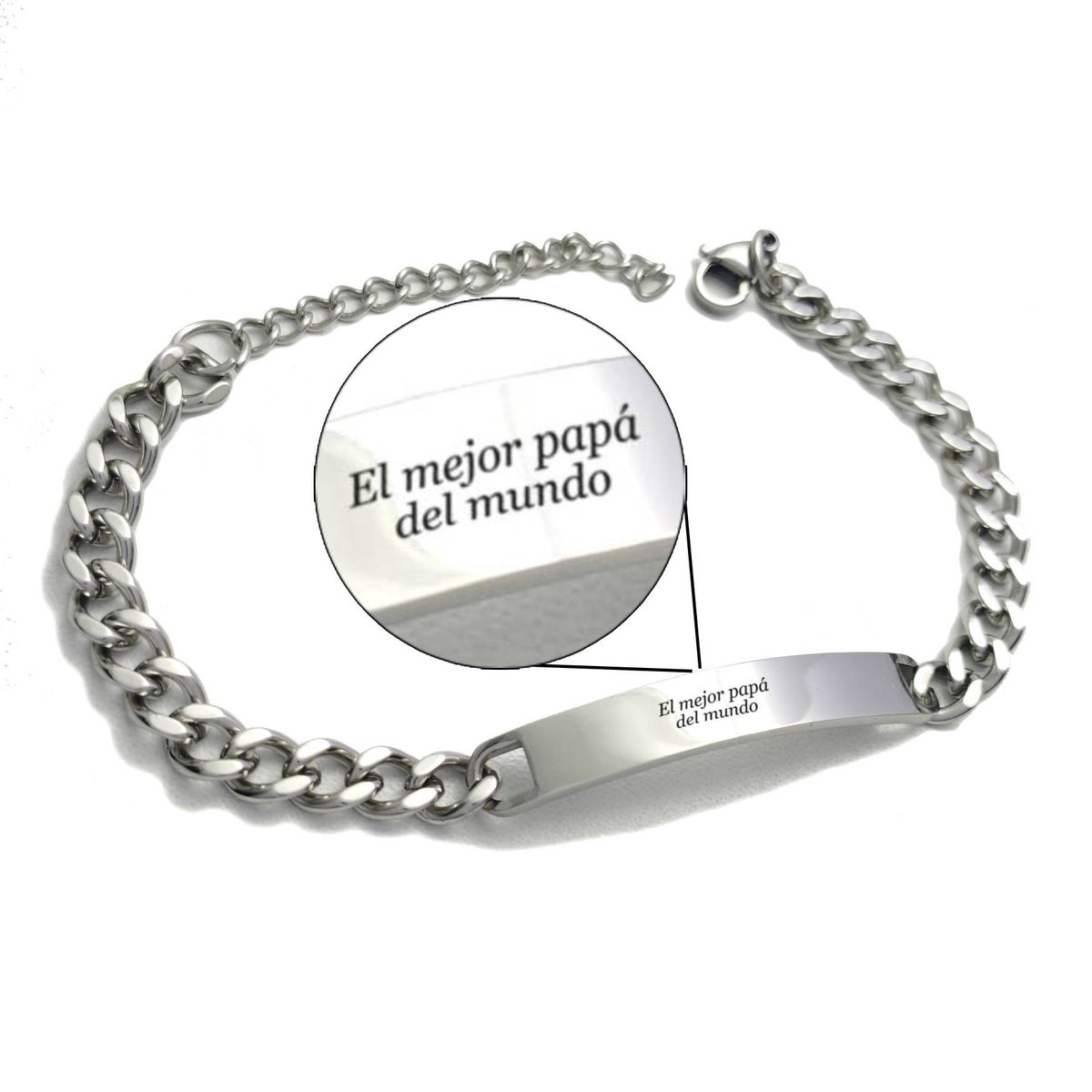 GENERICO - Pulsera para Papá de Acero Inoxidable 316L Grabado “El Mejor Papá del Mundo”  Regalo Día del Padre