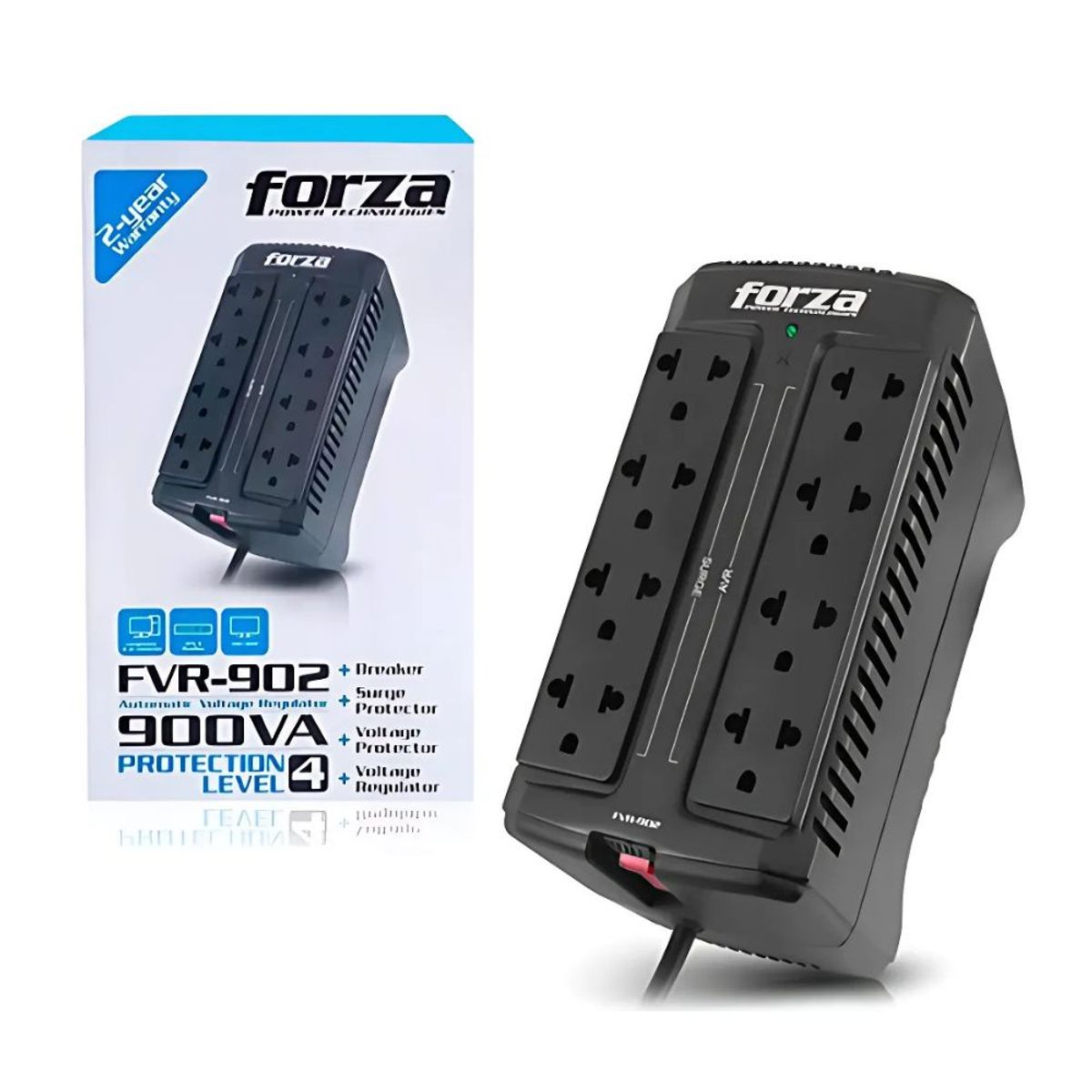 FORZA - Estabilizador Regulador 900va 450w 8 Tomas Color Negro