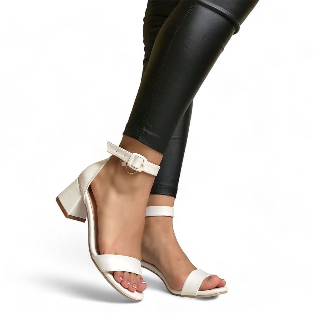 GENERICO - Sandalia mujer casual taco 5 punta redonda 2086L-55 Blanco