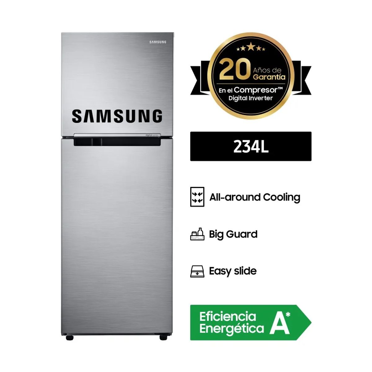 SAMSUNG - Refrigeradora 234 litros Silver Samsung RT22FARADS8/PE