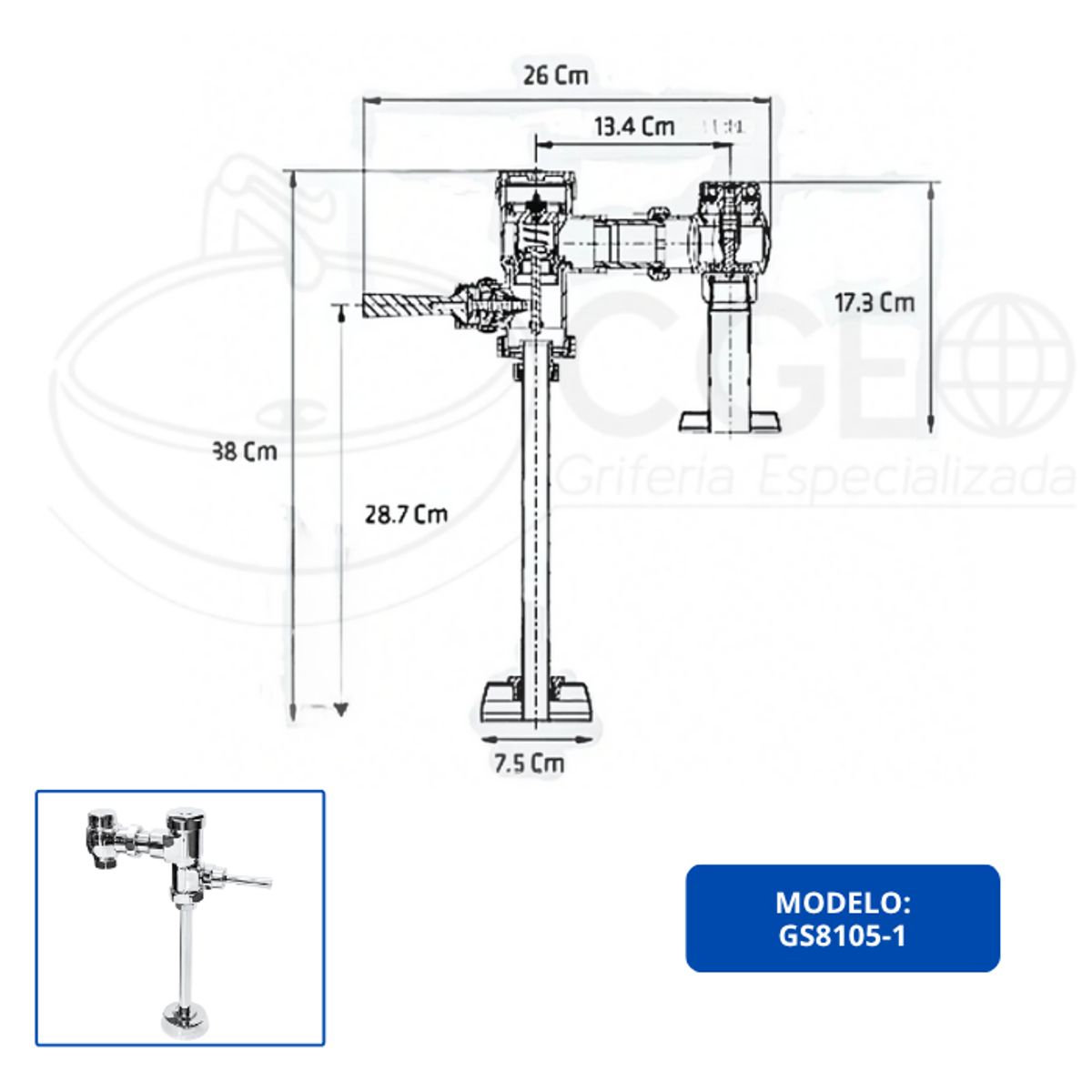 FRATELLI - FLUXOMETRO PARA URINARIO PALANCA CROMADO  GS8105-1 FRATELLI