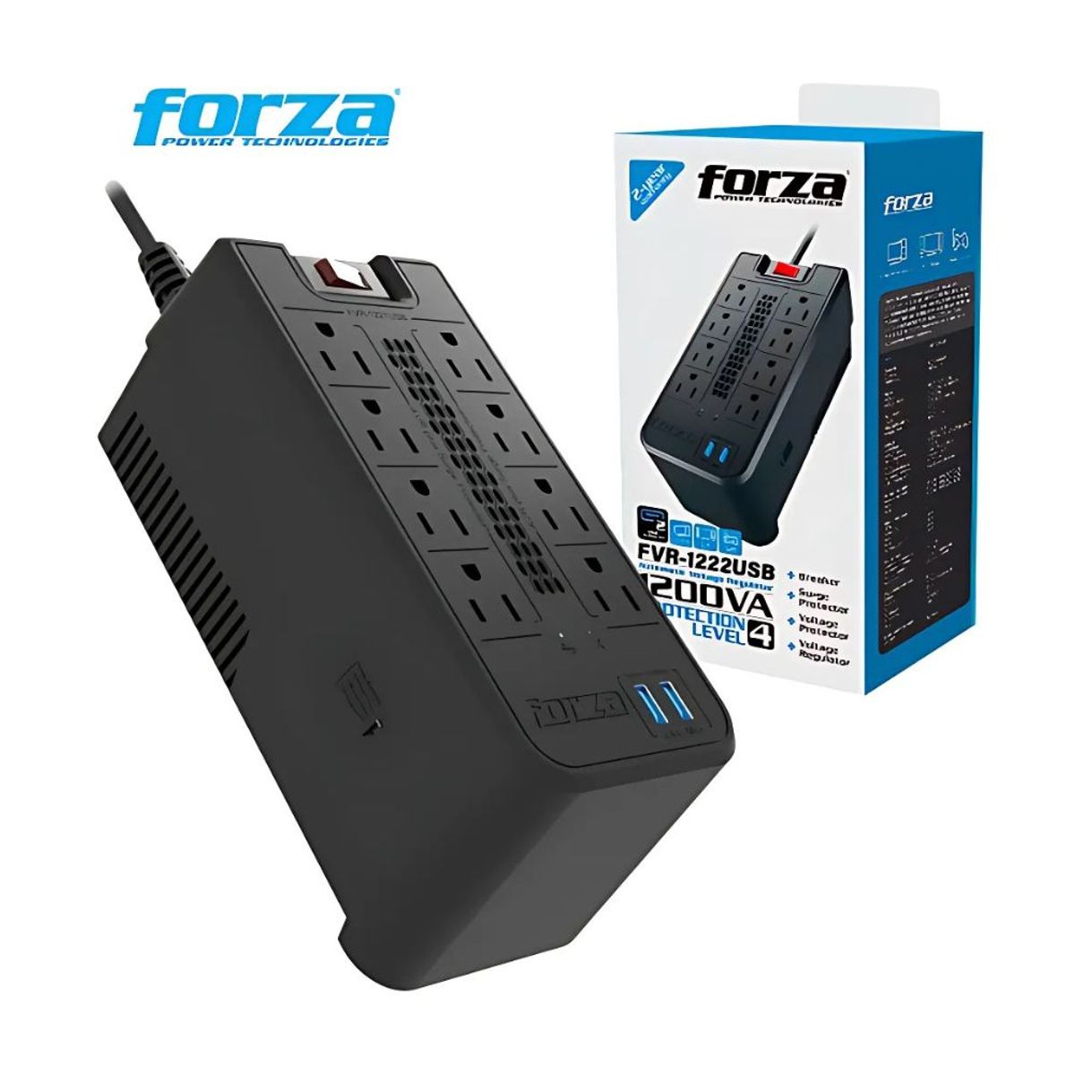 FORZA - Estabilizador Forza Fvr-1222usb 1200va600w 2usb Negro