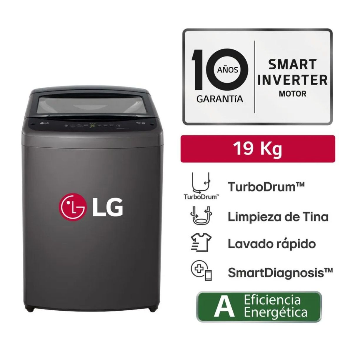 LG - Lavadora LG  19 Kg Turbodrum Carga Superior WT19BVTB Negro Claro