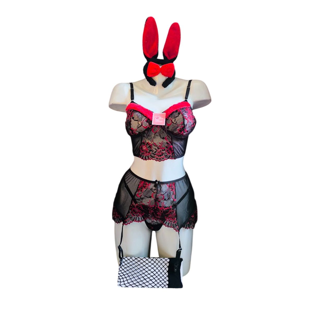 GENERICO - DISFRAZ CONEJITA SEXY PORTALIGAS DE ENCAJE CON MEDIAS