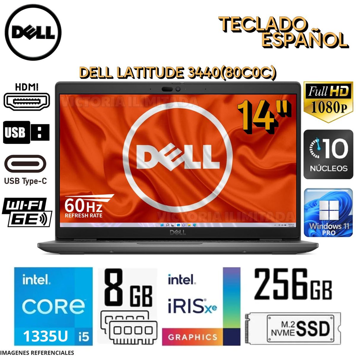 DELL - Laptop Dell Latitude 3440 (80C0C) Intel Core i5-1335U 8GB RAM 256GB SSD 14" FHD Win 11 pro