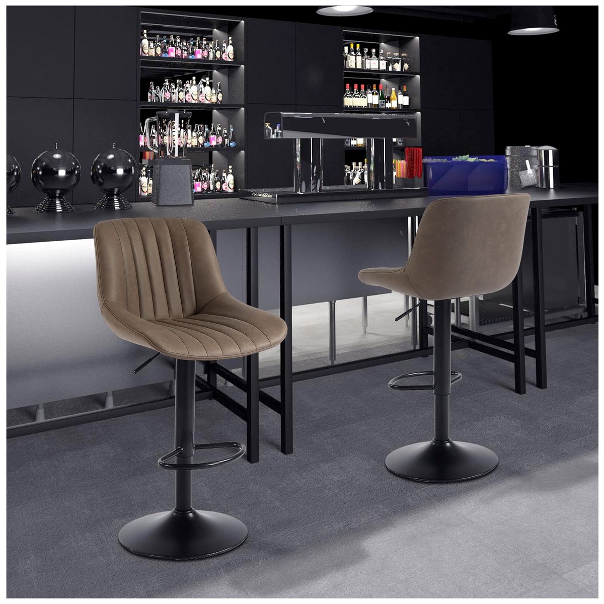 NOVAHUS - Set x 2 Silla de Bar New York con Respaldo y Reposapiés Marrón