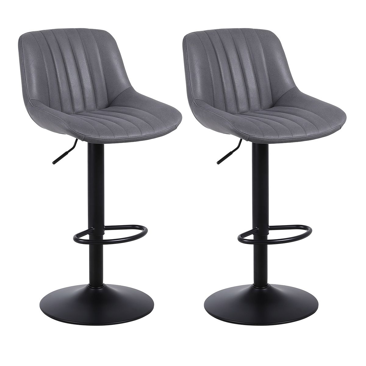 NOVAHUS - Set x 2 Silla de Bar New York con Respaldo y Reposapiés Gris