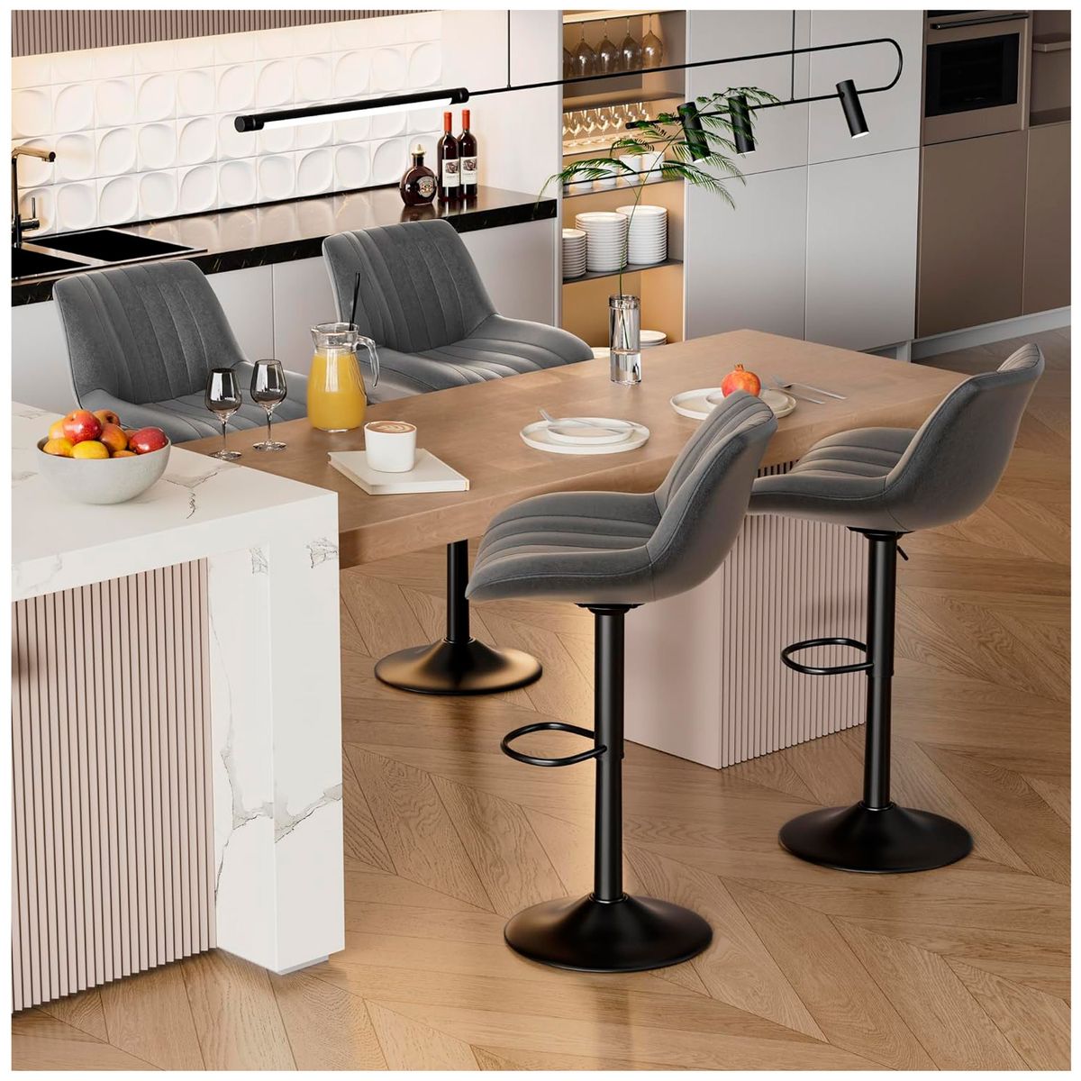 NOVAHUS - Set x 2 Silla de Bar New York con Respaldo y Reposapiés Gris