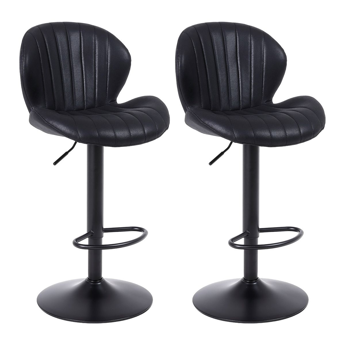 NOVAHUS - Set x 2 Bancos de Bar Lounge con Respaldo y Reposapiés Negro