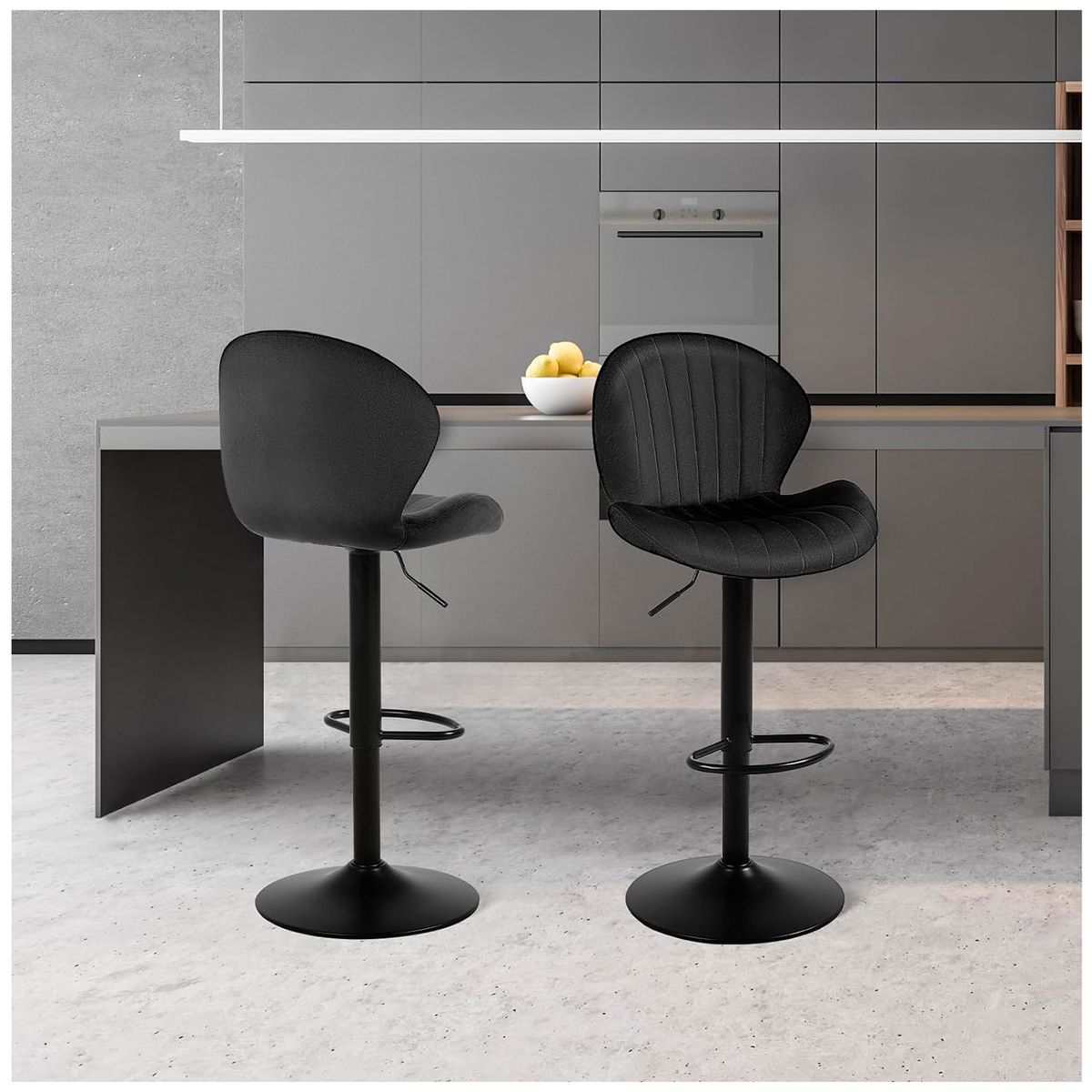 NOVAHUS - Set x 2 Bancos de Bar Lounge con Respaldo y Reposapiés Negro