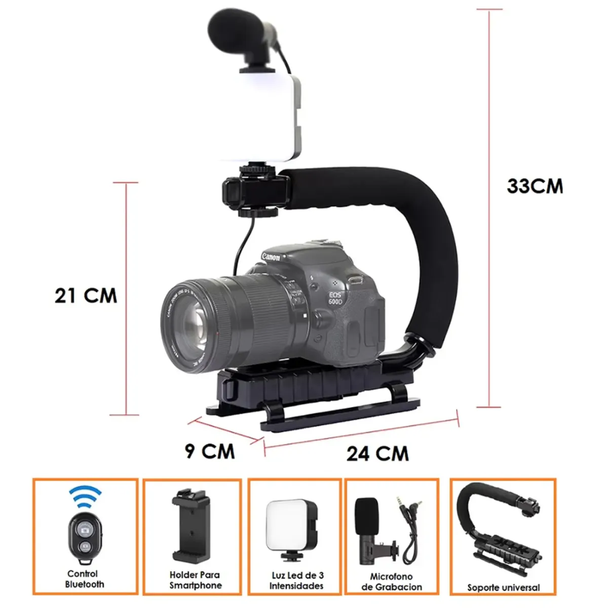 GENERICO - Kit de 1microfono y tripode estabilizador de video portatil-