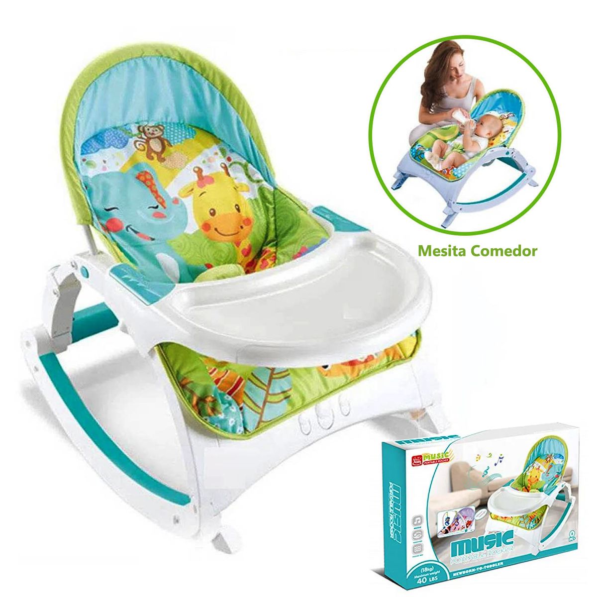 GENERICO - Silla Mecedora 3 en 1 Musical para Bebes BLUE