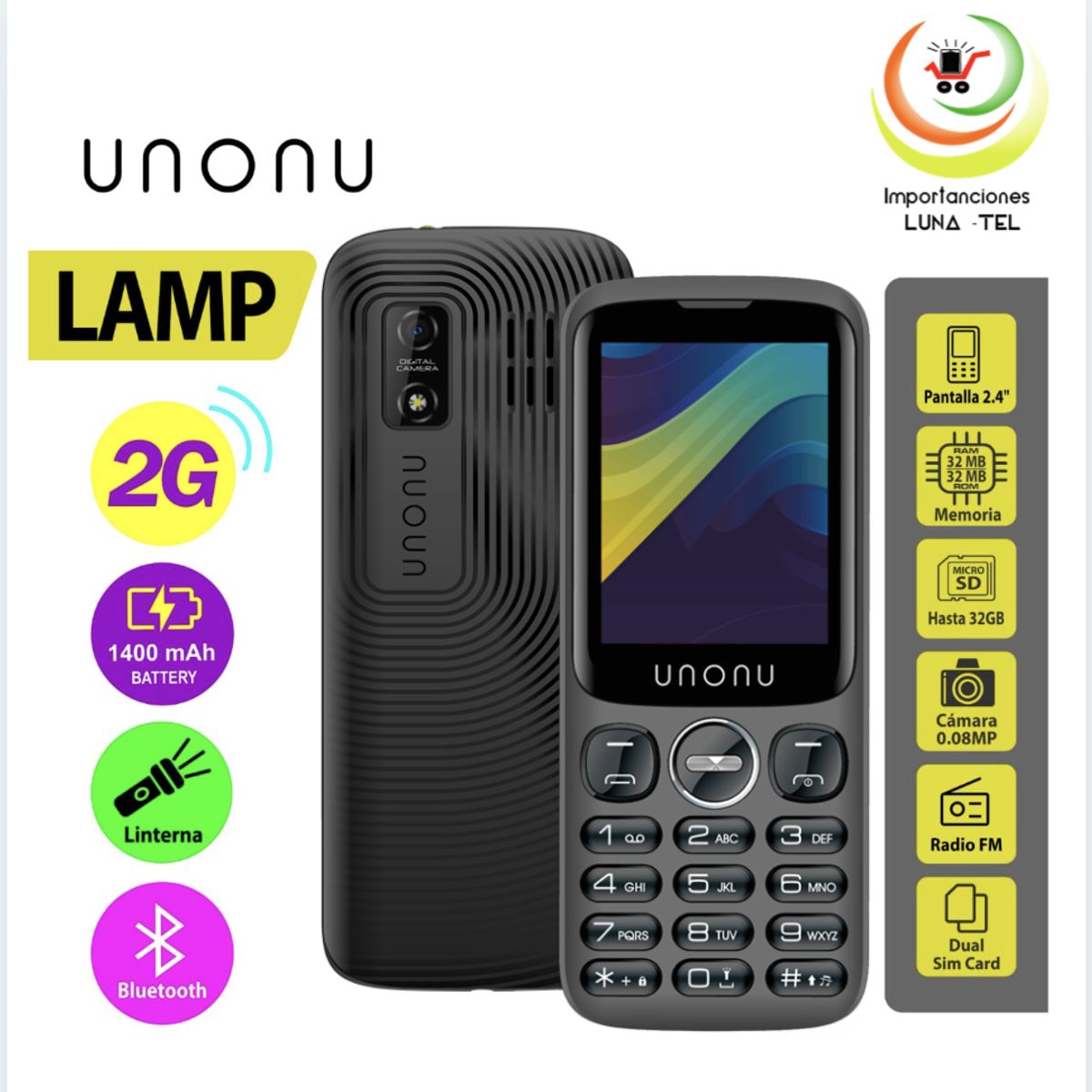 UNONU - CELULAR BASICO  UNONU LAMP  2G PANTALLA 2.4"